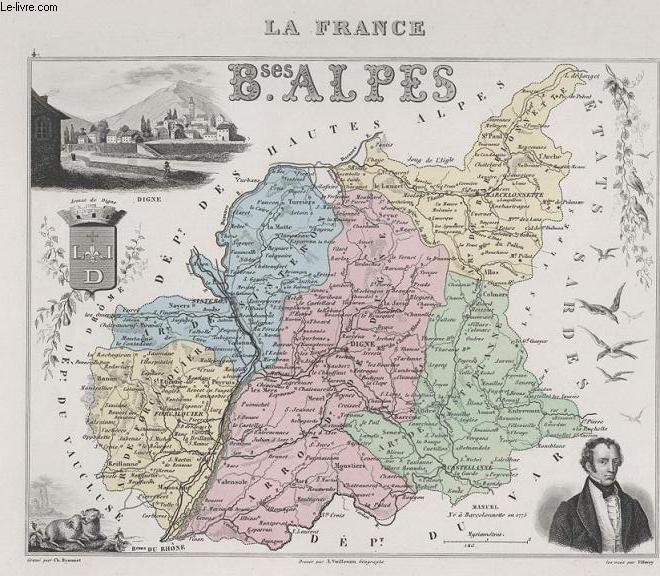 GRAVURE 19eme COULEURS - LA FRANCE - BASES ALPES - PLANCHE N4