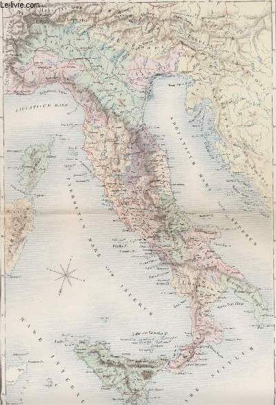 GRAVURE 19eme COULEURS - CARTE GENERALE DE L'ITALIE ANCIENNE