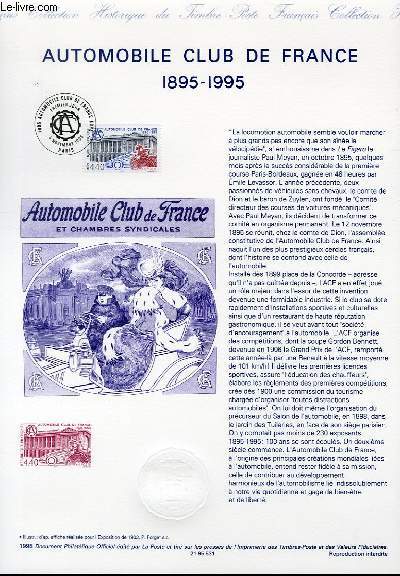 DOCUMENT PHILATELIQUE OFFICIEL - AUTOMOBILE CLUB DE FRANCE 1895-1995 (N2974 YVERT ET TELLIER)
