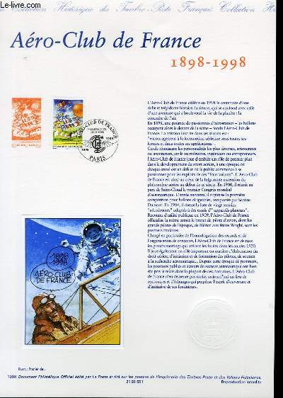 DOCUMENT PHILATELIQUE OFFICIEL - AERO-CLUB DE FRANCE 1898-1998 (N3172 YVERT ET TELLIER)