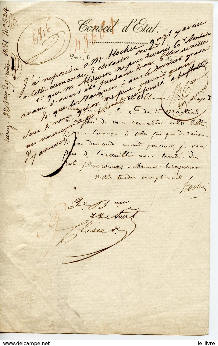 JOURNALISTE ECRIVAIN CLAUDE HOCHET LAS 1821 EN-TETE DU CONSEIL D'ETAT