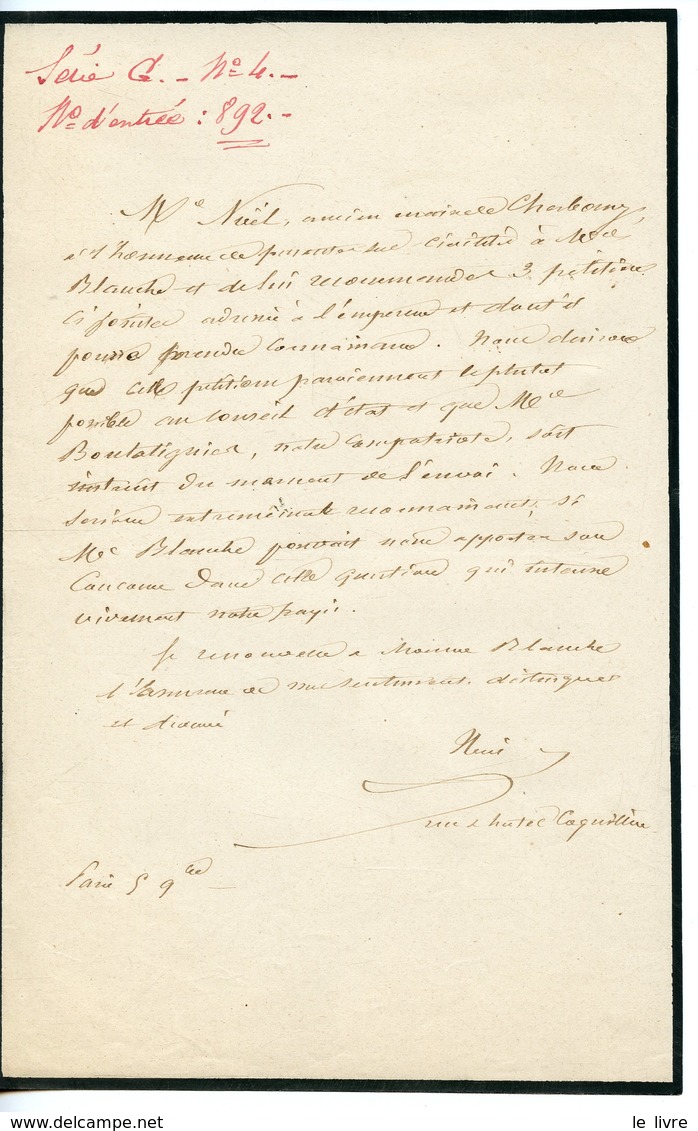 DEPUTE-MAIRE DE CHERBOURG NICOLAS NOL-AGNES (1794-1866). LAS ADRESSEE A ALFRED BLANCHE