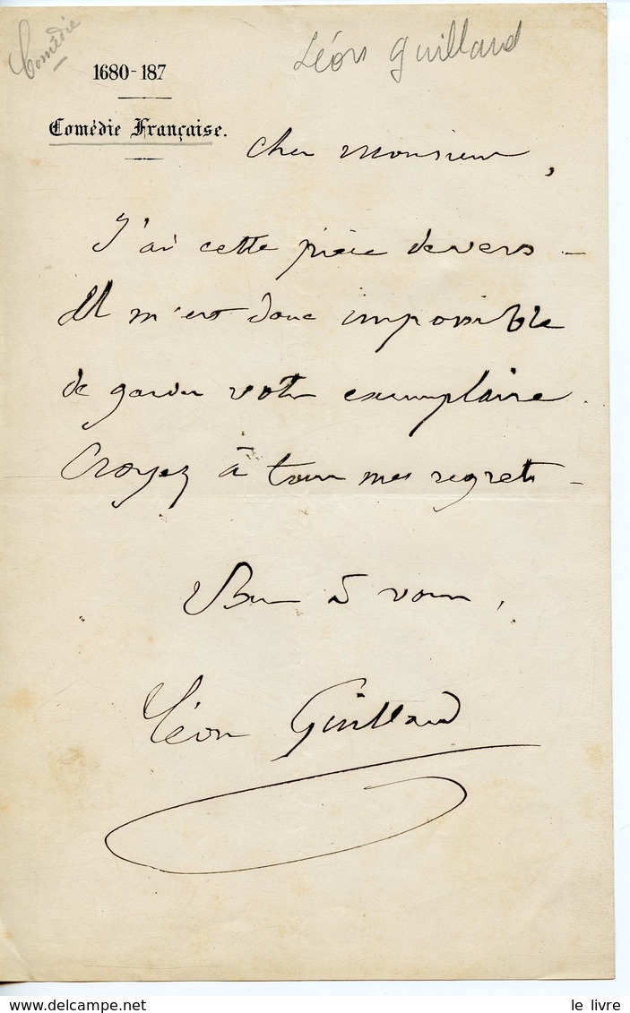 AUTEUR DRAMATIQUE LEON GUILLARD (1810-1878). LAS COMEDIE FRANCAISE