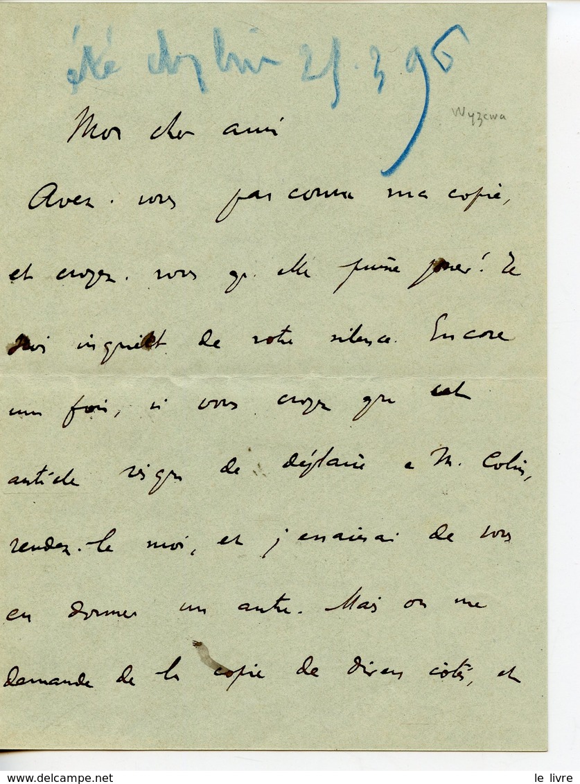 ECRIVAIN CRITIQUE THEODORE DE WYZEWA (KALOUCH 1862-PARIS 1917) LAS CONCERNANT UN ARTICLE