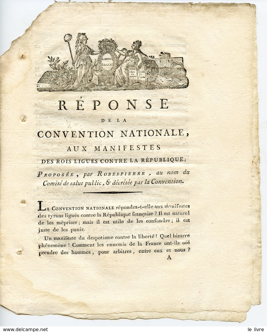 DECRET DE LA CONVENTION NATIONALE REPONSE DE LA CONVENTION AUX MANIFESTES DES ROIS LIGUES CONTRE LA REPUBLIQUE