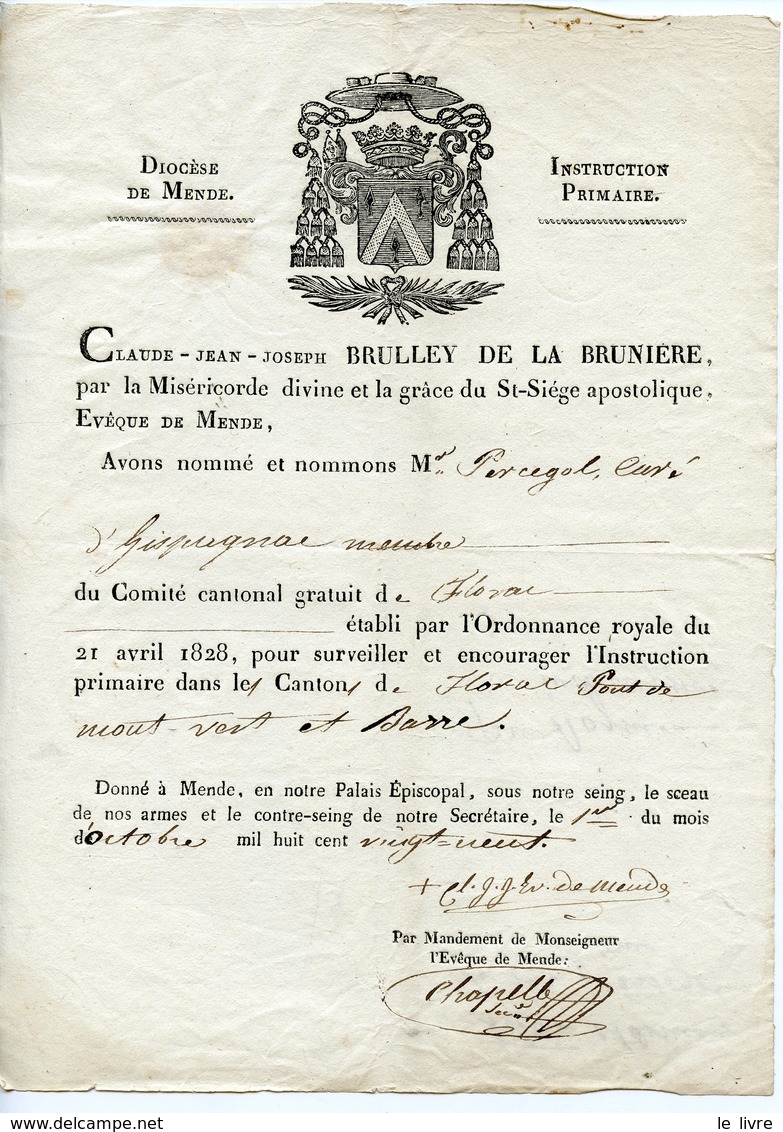 ECCLESIASTIQUE FRANCAIS CLAUDE-JEAN-JOSEPH BRULLEY DE LA BRUNIERE (SEZANNE 1760-MENDE 1848) NOMME CURE D'ISPAGNAC 48