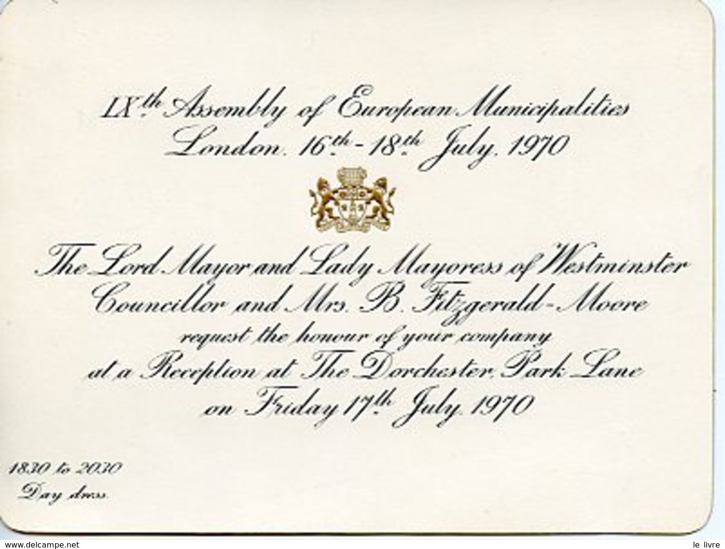 GRAND BRISTOL INVITATION LX ASSEMBLY OF EUROPEAN MUNICIPALITIES LONDON 1970 THE LORD MAYOR AND LADY...WESTMINSTER