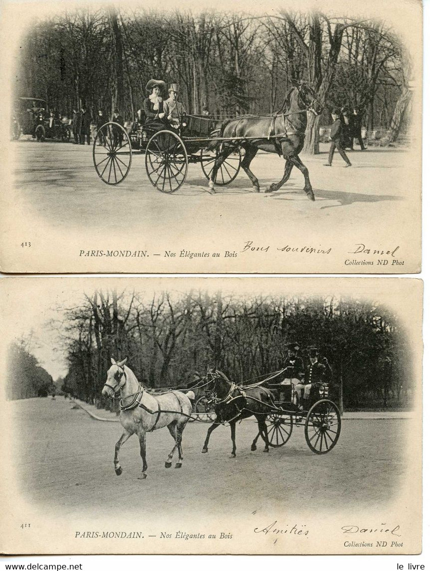 LOT DE 2 CPA 75 PARIS-MONDAIN. NOS ELEGANTES AU BOIS 1906