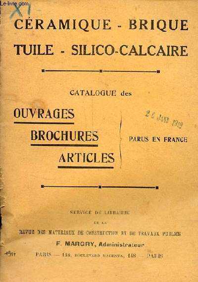 Cramique - brique - tuile - silico-calcaire - Catalogue des ouvrages brochures articles parus en France.