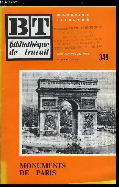 BIBLIOTHEQUE DE TRAVAIL N 349 - MONUMENTS DE PARIS
