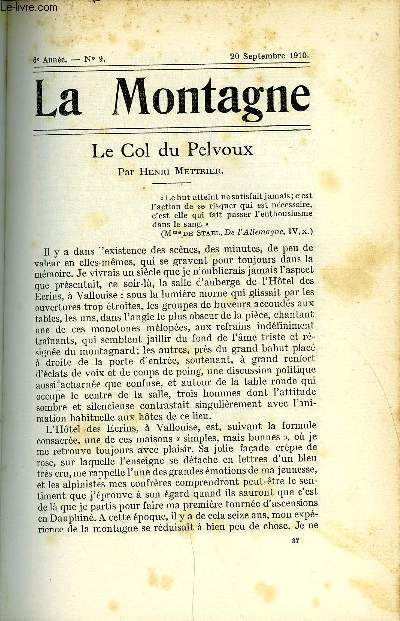 LA MONTAGNE 6e ANNEE N9 - Le Col du Pelvoux par Henry Mettrier, L'Aiguille Mridionale d'Arves par Jean Capdepon