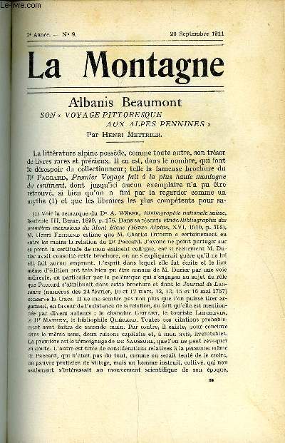 LA MONTAGNE 7e ANNEE N9 - Albanis Beaumont  Son voyage pittoresque aux Alpes Pennines  par Henri Mettrier