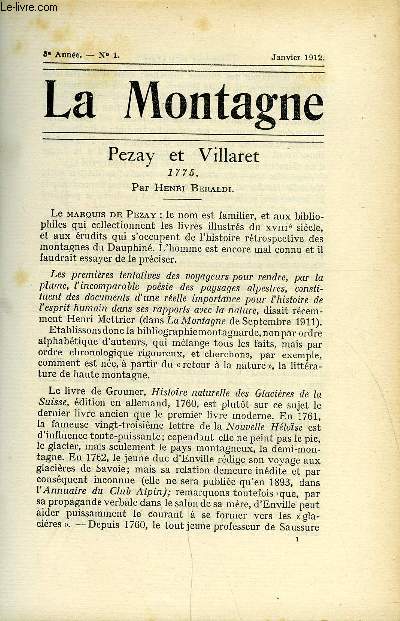 LA MONTAGNE 8e ANNEE N1 - Pezay et Villaret par Henri Beraldi, Chronique du Club Alpin Franais, Mtorologie