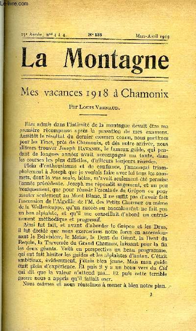 LA MONTAGNE 15e ANNEE N3 A 4 - Mes vacances 1918 a Chamonix par Louis Vernaud, Le Ski court par le Lieutenant Billion, commandant le Dpot de matriel de skieurs, Chronique de la guerre