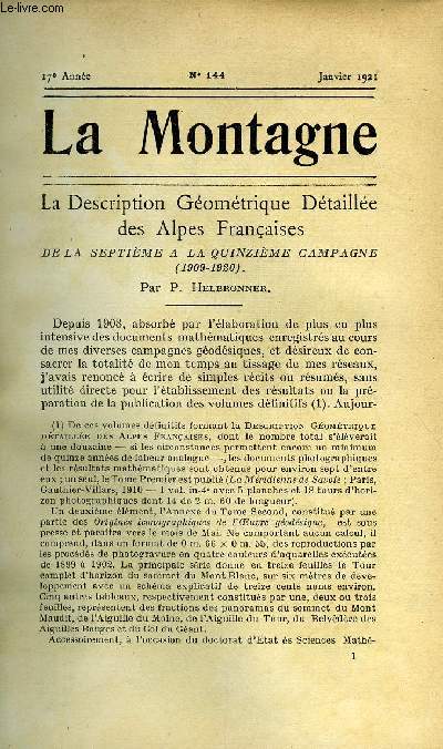 LA MONTAGNE 17e ANNEE N144 - La description gomtrique dtaille des Alpes Franaises - De la septime  la quinzime campagne par P. Helbronner