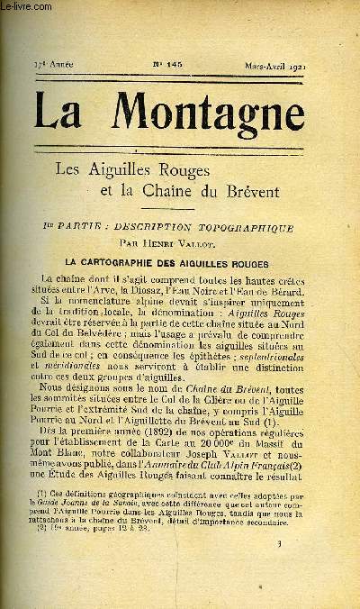 LA MONTAGNE 17e ANNEE N145 - Les Aiguilles Rouges et la chaine du Brvent par Henri Vallot