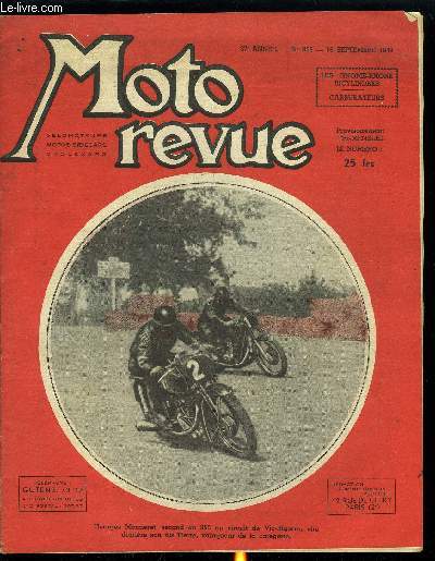 MOTO REVUE N 956 - LA 125 CMC. M.V. Agusta de comptition, Les motocyclettes franaises d'avant-guerre, Le sidecar (suite), Un projet pour le rglement des courses