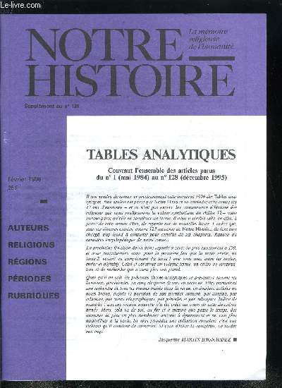 Notre histoire hors srie n 59 - Tables analytiques couvrant l'ensemble des articles parus du n 1 (mai 1984) au n 128 (dcembre 1995)