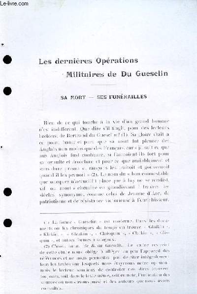 Les dernires Oprations Militaires de Du Guesclin. Sa mort - ses Funrailles (Ouvrage photocopi)