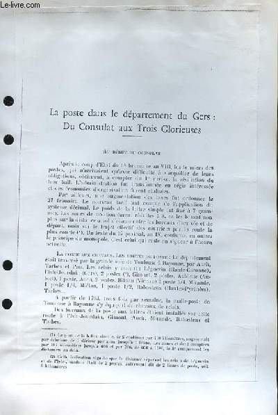La poste dans le Dpartement du Gers : Du Consulat aux Trois Glorieuses (Ouvrage photocopi)