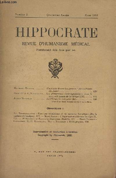 HIPPOCRATE n3 - revue d'humanisme mdicale