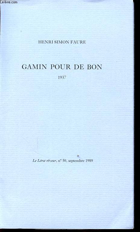 GAMIN POUR DE BON 1937