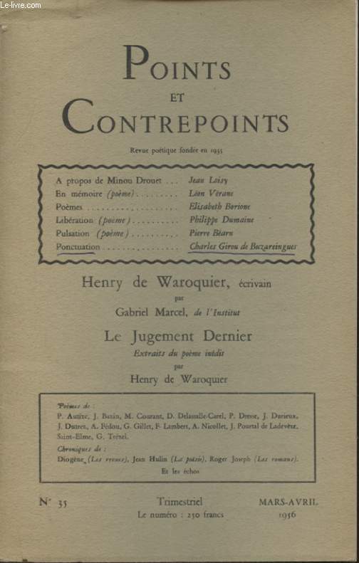 POINTS ET CONTRE POINTS N35 : HENRY DE WAROQUIER PAR GABRIEL MARCEL / LE JUGEMENT DERNIER PAR HENRY DE WAROQUIER