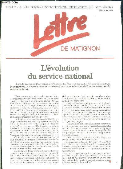 LETTRE DE MATIGNON- N30- 27 SEPT 1982- L EVOLUTION DU SERVICE NATIONAL