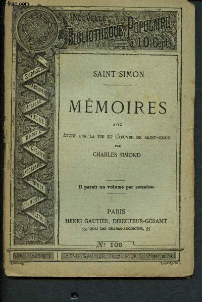 Nouvelle bibliothque populaire n106 : Mmories avec Etude sur la vie et l'oeuvre de Saint-Simon