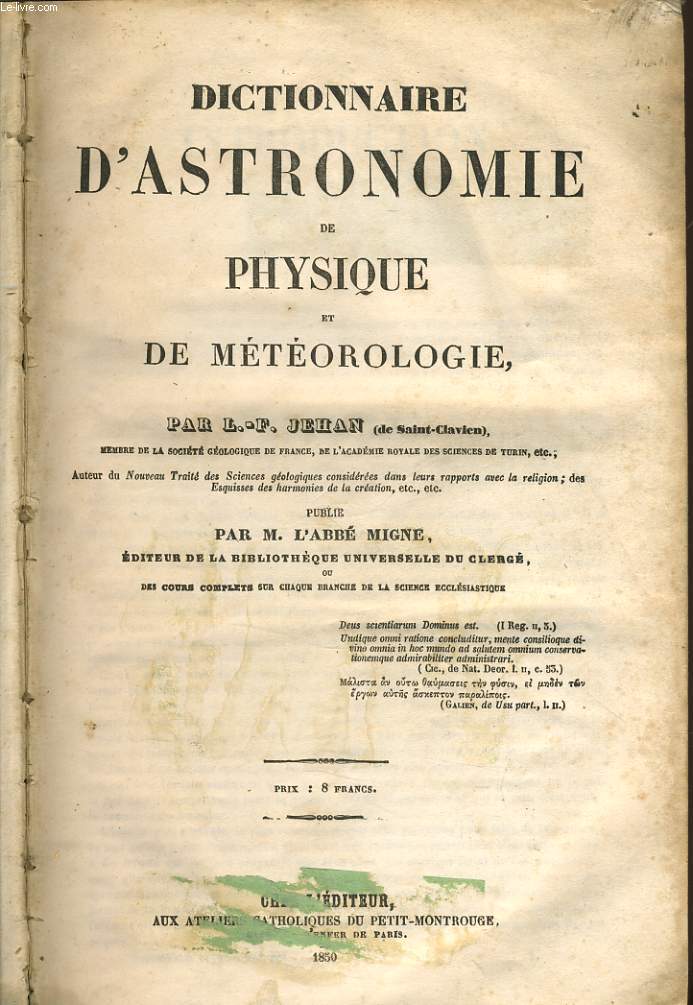 DICTIONNAIRE D'ASTRONOMIE de PHYSIQUE ET DE METEOROLOGIE