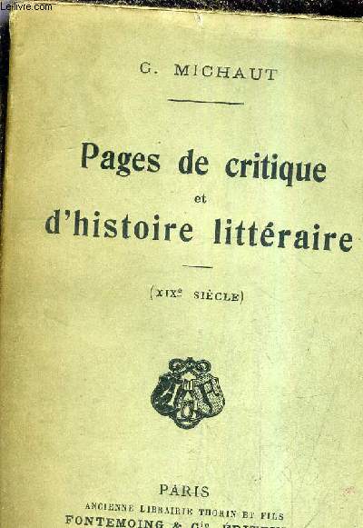 PAGES DE CRITIQUE ET D'HISTOIRE LITTERAIRE (XIXE SIECLE).