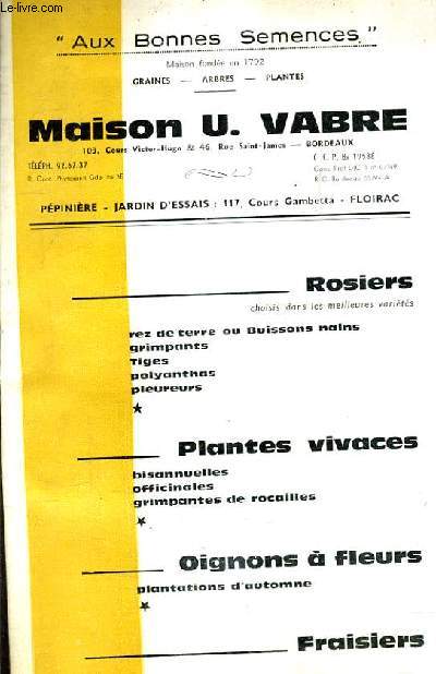 AUX BONNES SEMAENCES GRAINES ARBRES PLANTES - MAISON U.FABRE.