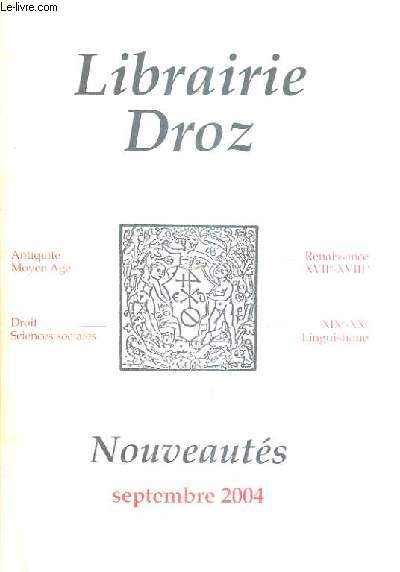 LIBRAIRIE DROZ - NOUVEAUTES SEPTEMBRE 2004.
