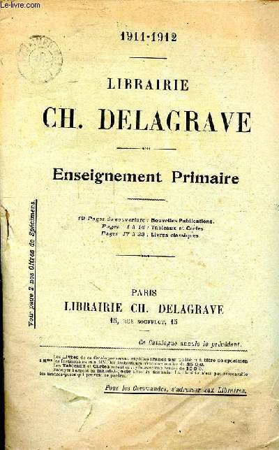 Catalogue Librairie Ch. Delagrave 1911-1912 Enseignement primaire