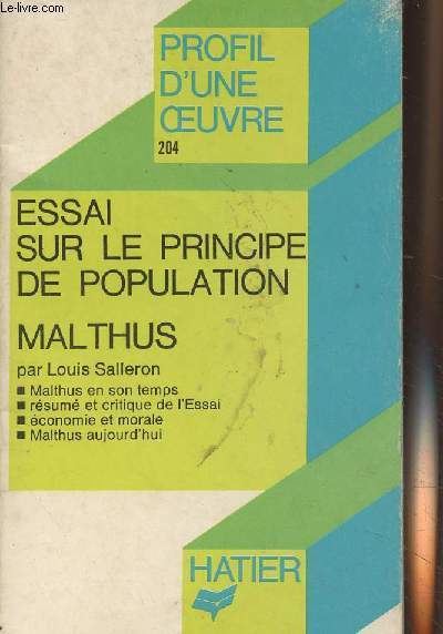 Essai sur le principe de population, Malthus - 