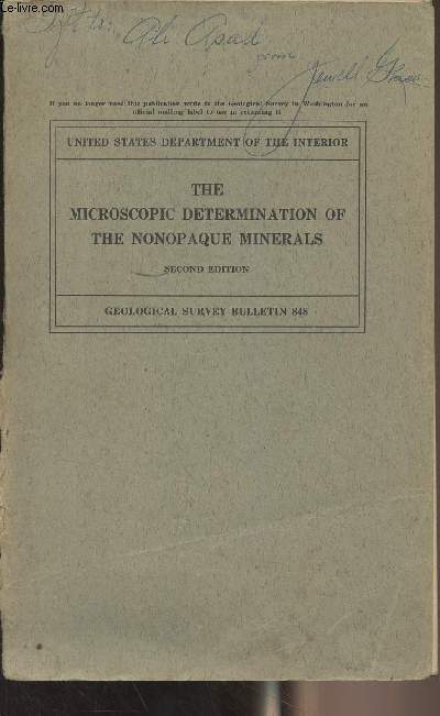 The Microscopic Determination of the Nonopaque Minerals (Seconde Edition) - United States department of the Interior, Geological Survey Bulletin 848
