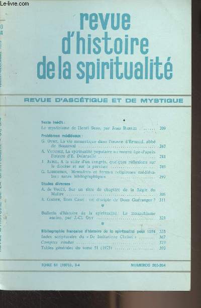 Revue d'histoire de la spiritualit, revue d'asctique et de mystiqu - Tome 51 (1975) 3-4, n203-204 (EXTRAIT) - La spiritualit populaire au moyen ge d'aprs l'oeuvre d'E. Delaruelle