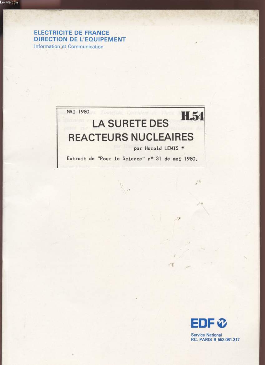 LA SURETE DES REACTEURS NUCLEAIRES - EXTRAIT DE 