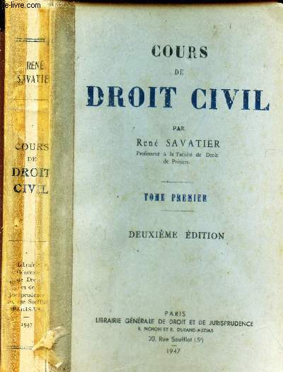 COURS DE DROIT CIVIL - tome premier / DEUXIEME EDITION.