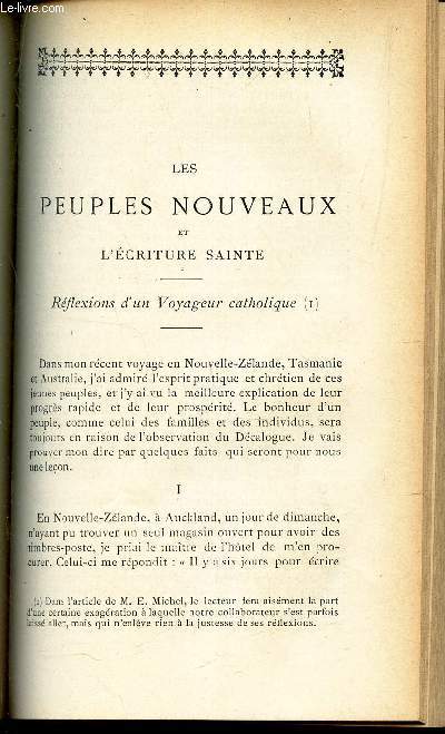 LES PEUPLES NOUVEAUX et l'Ecriture Sainte - REflexion d'un voyageur catholique / NOTES SUR LA PEINTURE EN 1886.