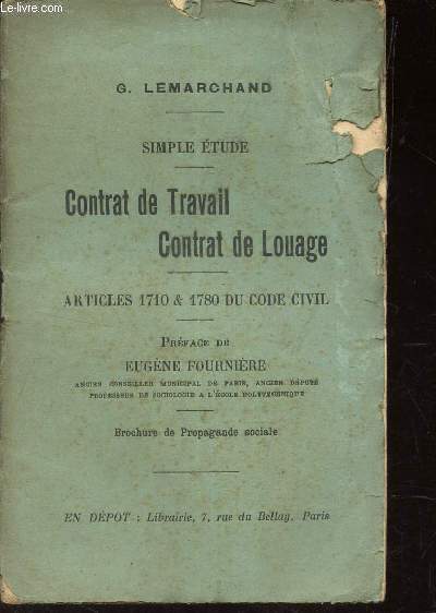 SIMPLE ETUDE - CONTRAT DE TRAVAIL - CONTRAT DE LOUAGE - ARTICLE 1710 & 1780 DU CODE CIVIL.