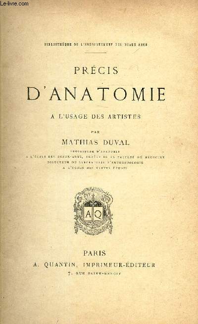 PRECIS D'ANATOMIE - A L'USAGE DES ARTISTES.