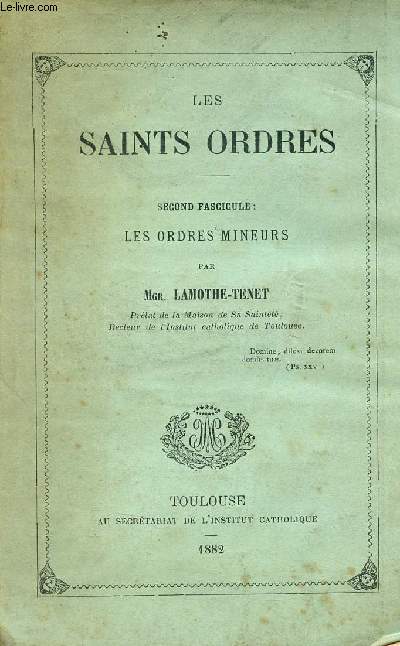Les Saints Ordres - Second fascicule : Les ordres mineurs.