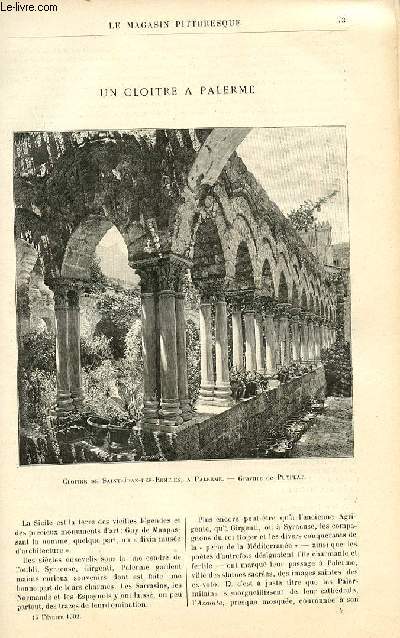 LE MAGASIN PITTORESQUE - Livraison n04 - Un cloitre  Palerme: Cloitre de Saint Jean des Ermites  Palerme, gravure par Puyplat.