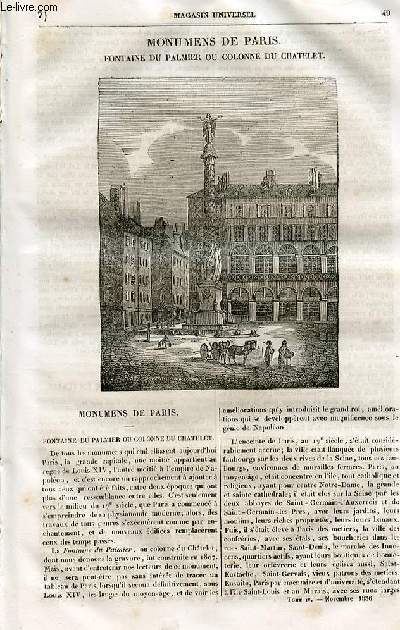 Le magasin universel - tome quatrime - Livraison n07 - Monuments de Paris - Fontaine du palmier ou colonne du chtelet.