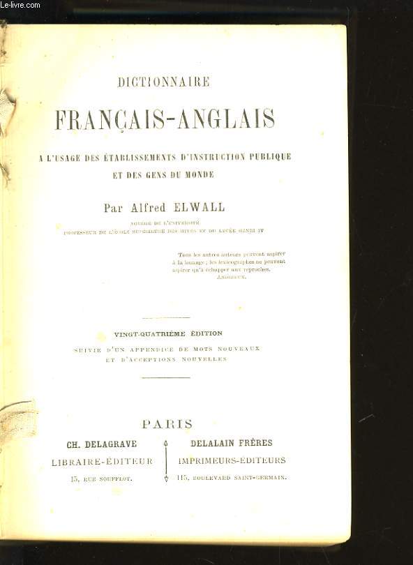 DICTIONNAIRE FRANCAIS-ANGLAIS - 24EME EDITION