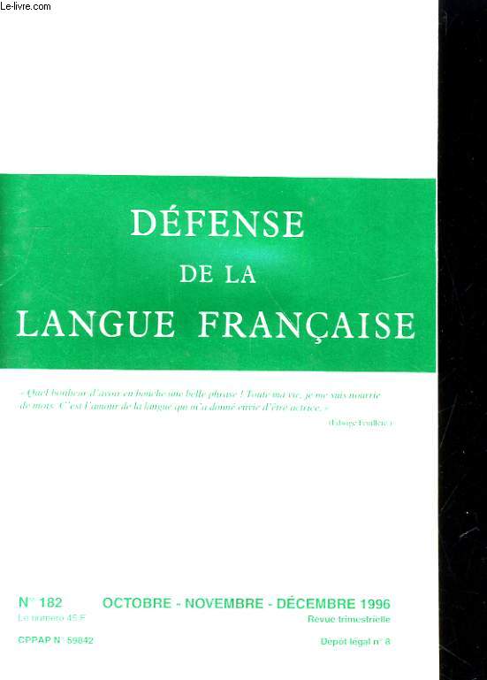 DEFENSE DE LA LANGUE FRANCAISE N182.