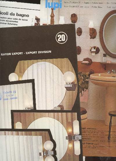 Lot de 4 plaquettes Lupi : Accessoires pour salle de bains - Srie Florence en bois - 2 brochures dpliantes rayon export