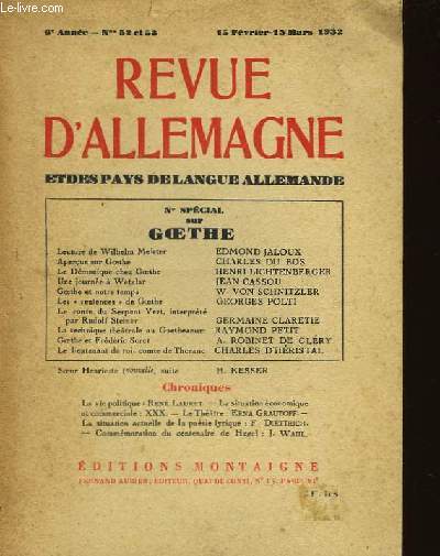 REVUE D'ALLEMAGNE - 6me anne - N52 et 53