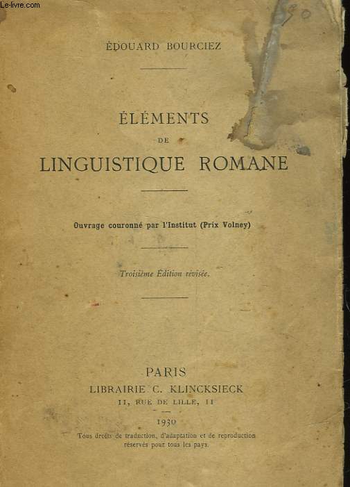 ELEMENTS DE LINGUISTIQUE ROMANE